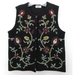 VINTAGE Allen Collins Sweater Small Wool Cardigan Vest Embroidered